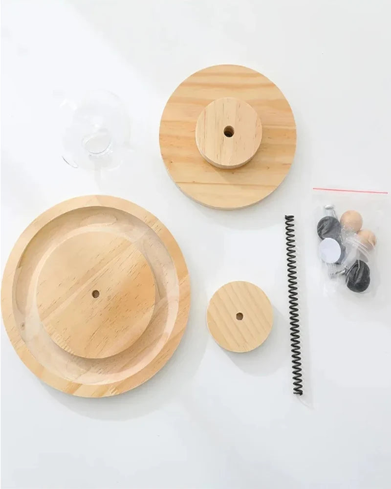 Holz 2/3-stöckiger Katzen-Spielturm mit Scheiben – Intelligenzfördernde Spielbahn für Katzen, Triple-Disc-Spielzeug, Ball-Training