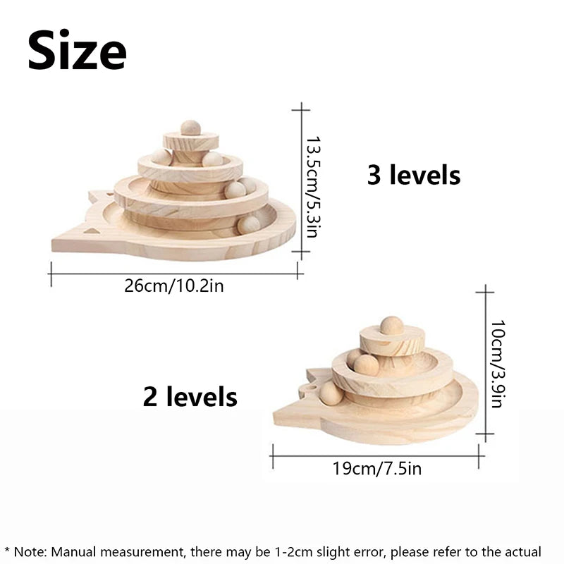 Holz 2/3-stöckiger Katzen-Spielturm mit Scheiben – Intelligenzfördernde Spielbahn für Katzen, Triple-Disc-Spielzeug, Ball-Training